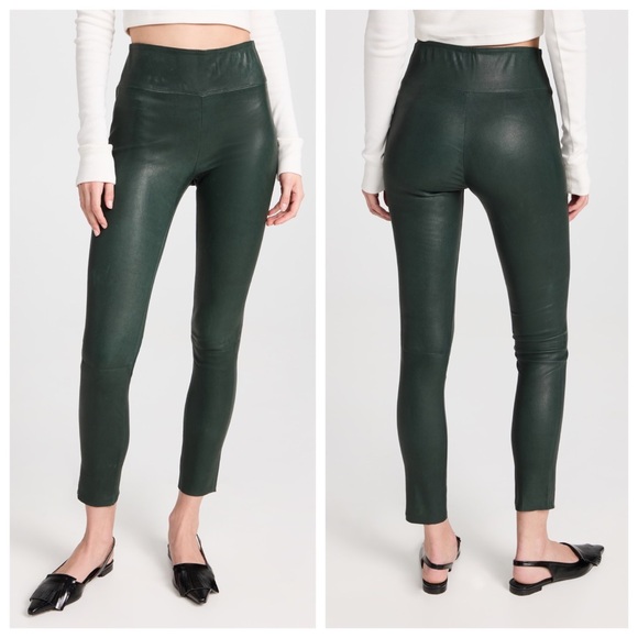 SPRWMN Leather Ankle Leggings (Sz M) 100% Lambskin High Rise Emerald Green - Picture 2 of 16